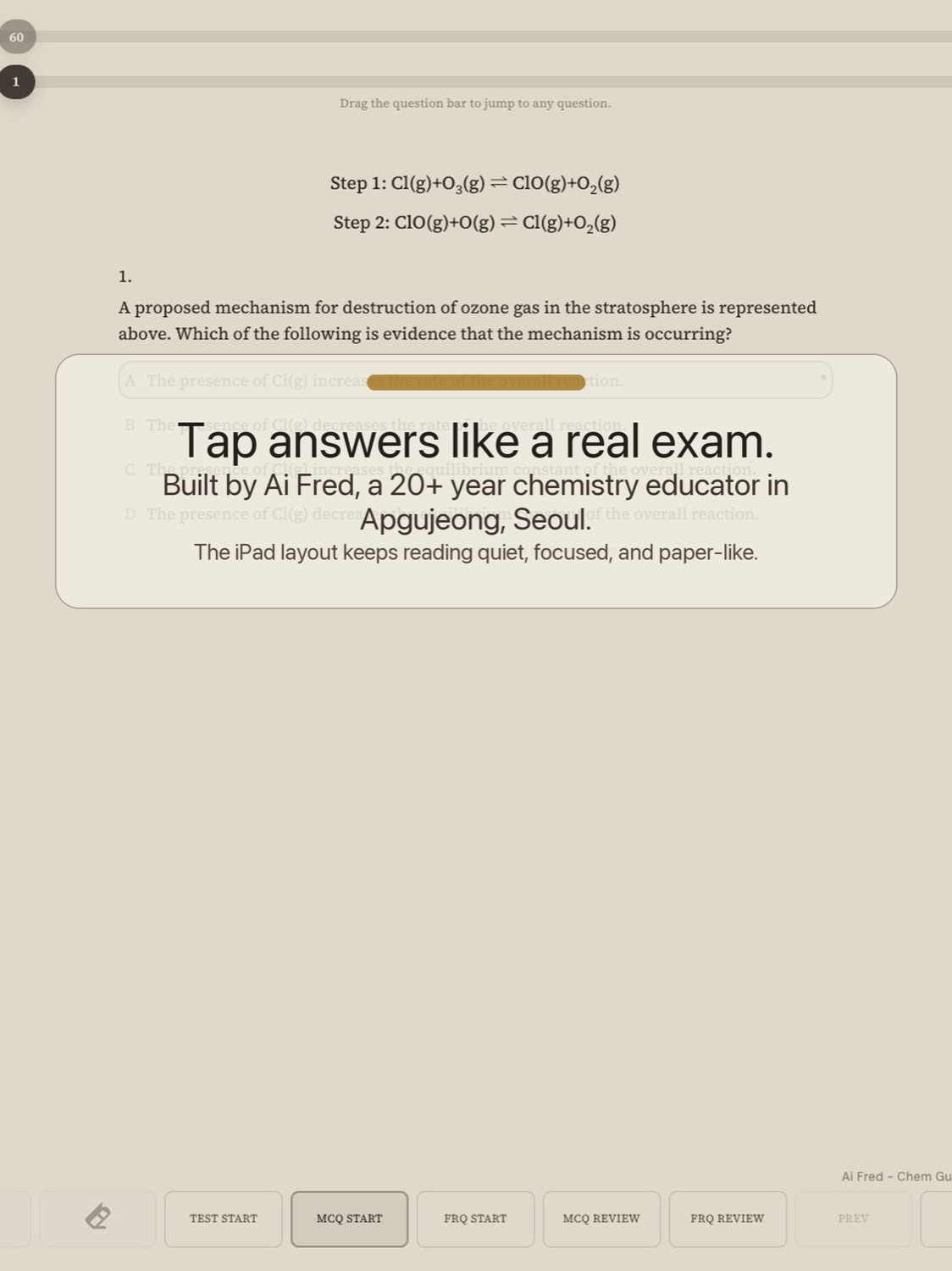 iPad multiple choice answer screen